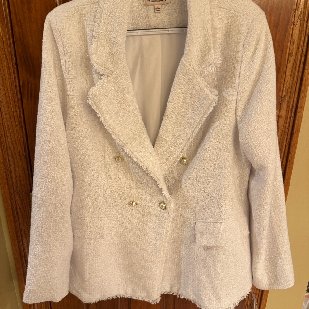 Double breasted white textured  blazer Nanette Lepore